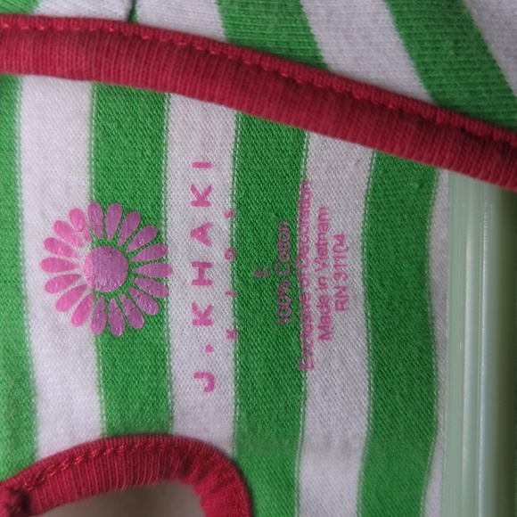 J. Khaki Green & White Striped Embroidered Christmas Present Dress Girls Size 5 - Picture 2 of 4